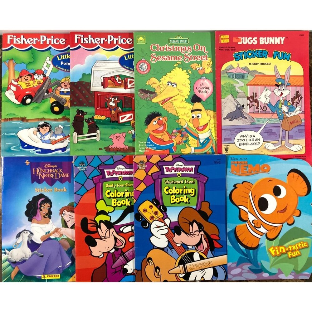 Coloring Activity Sticker Book Lot of 8 Vintage 1984-2005 Disney Sesame Street